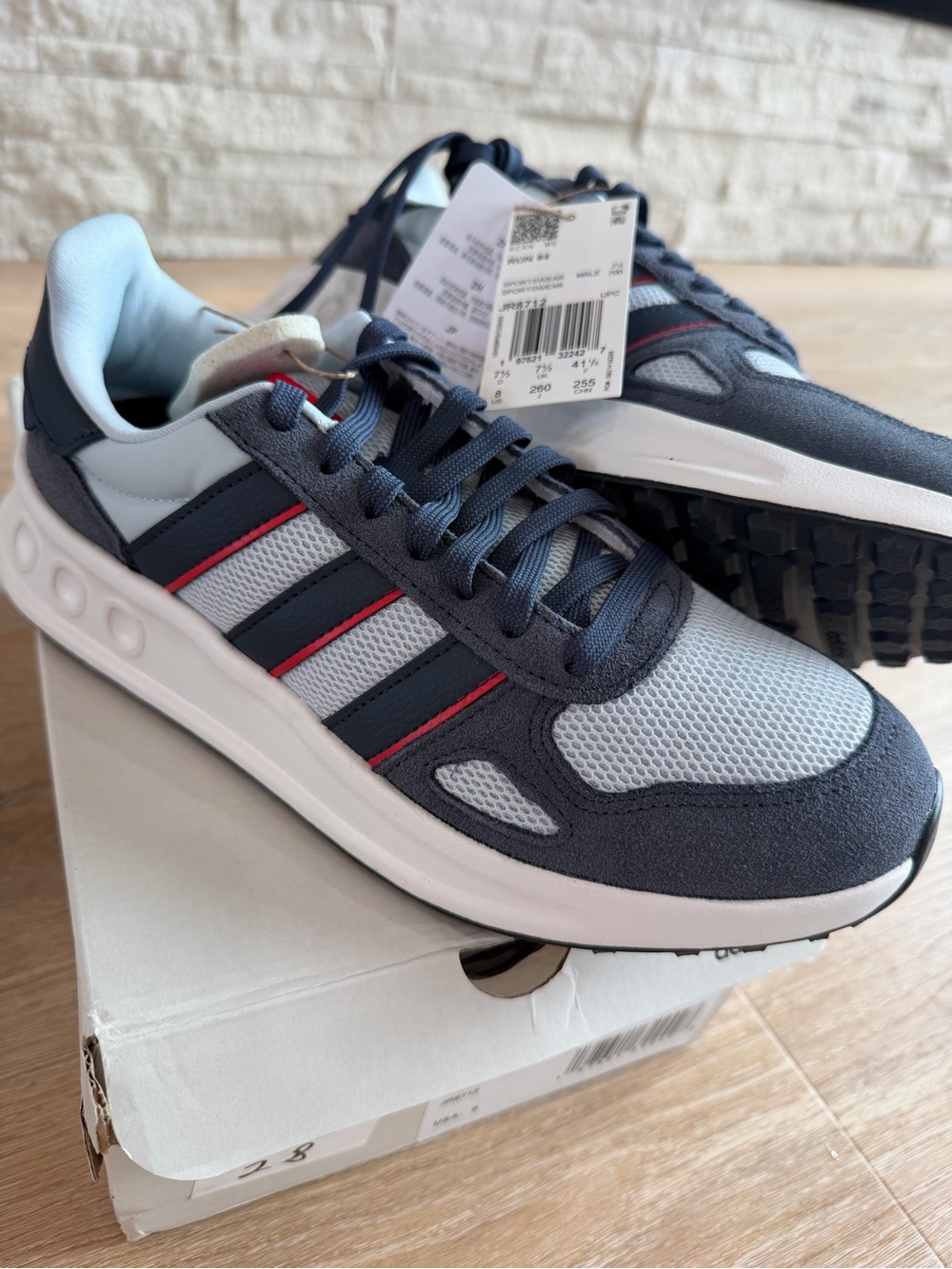 adidas women’s Navy, Light Gray & Red Accent Retro Runner Sneakers